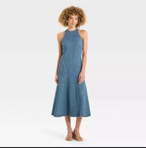 Women's Racerback Denim Midi A-Line Dress - Future Collective Medium Wash